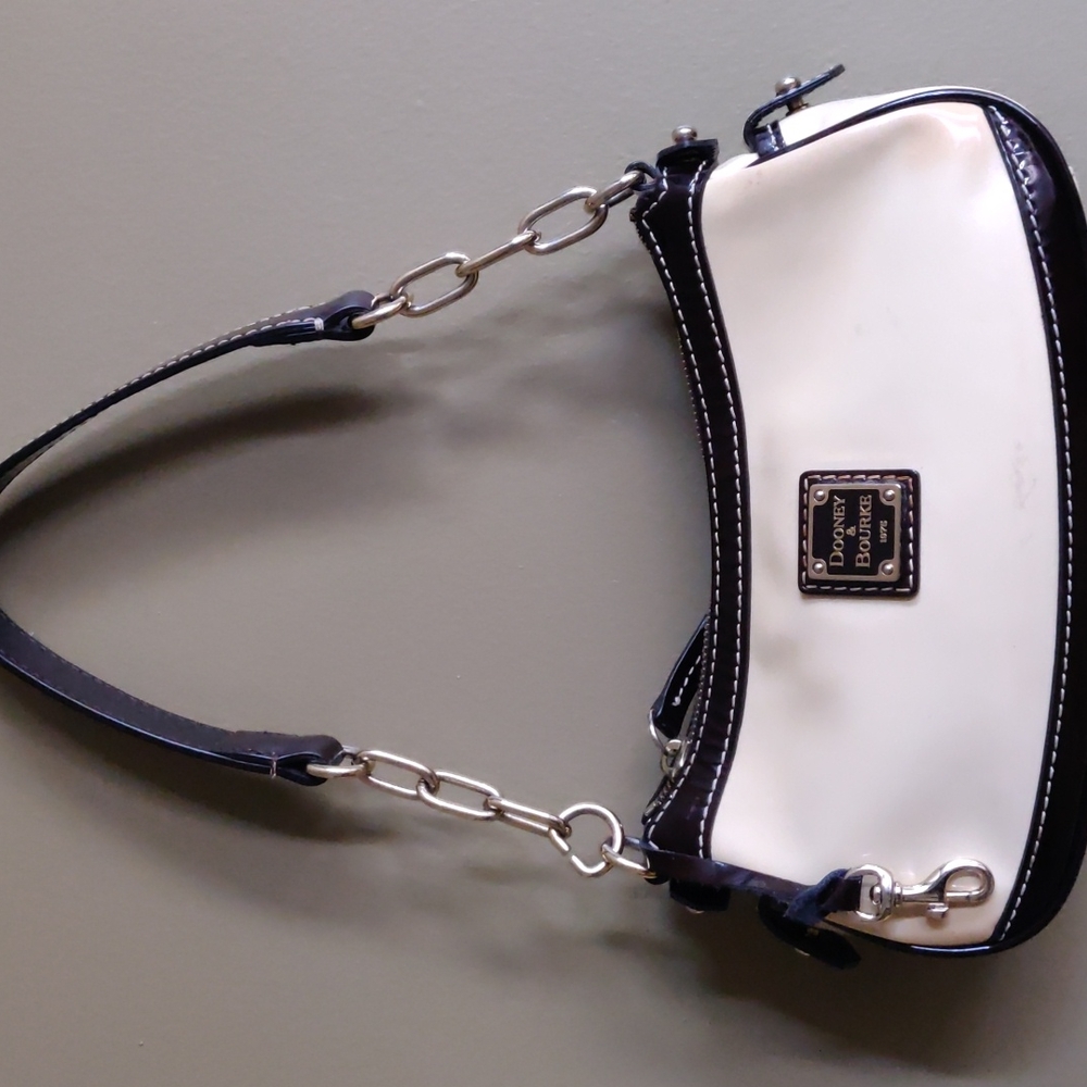 Dooney & Bourke rare patent leather creme/brown shoulder small handbag